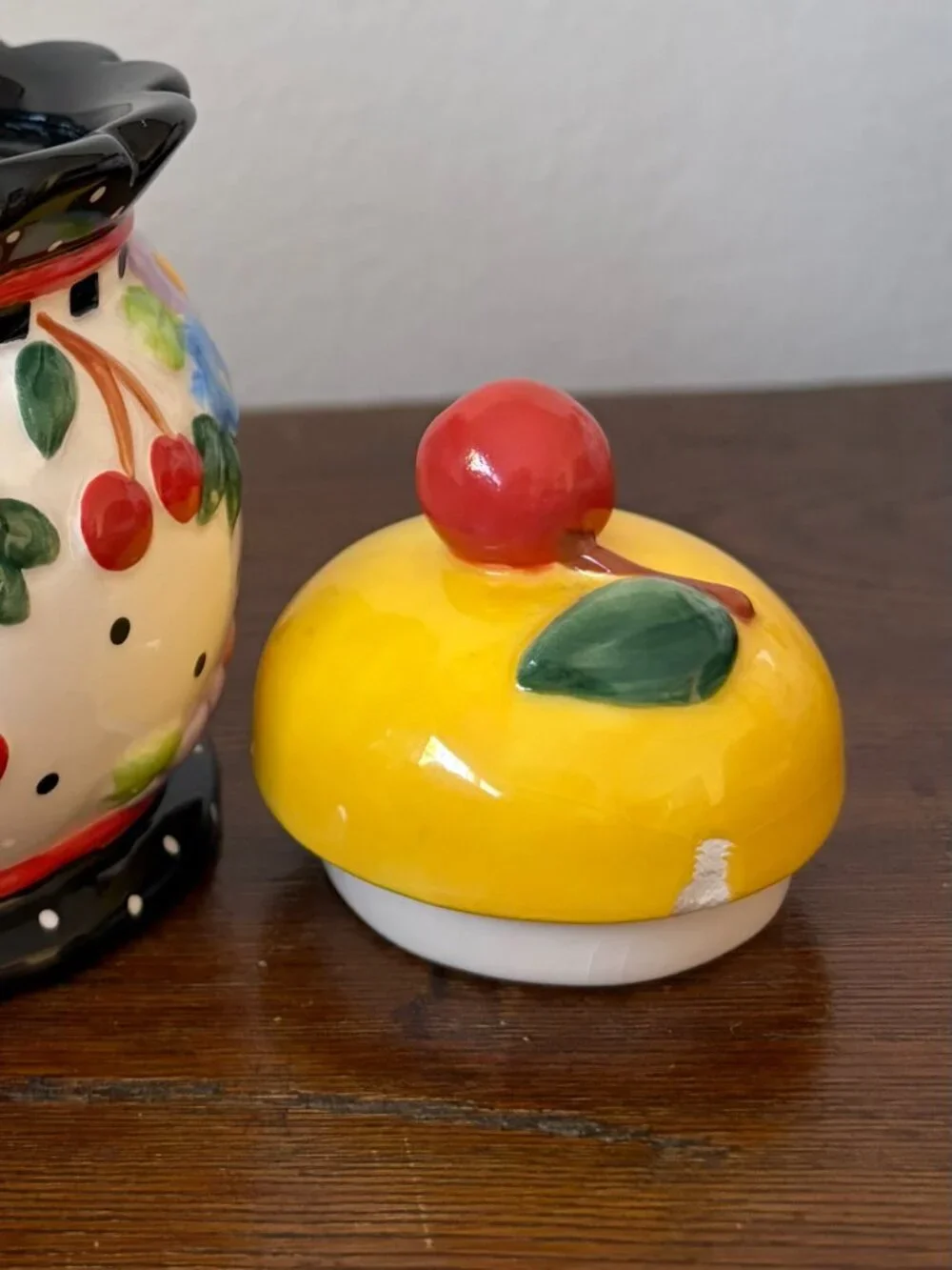 Mary Engelbreit Oh So Breit Teapot Creamer Sugar Set, Cherries and Flowers